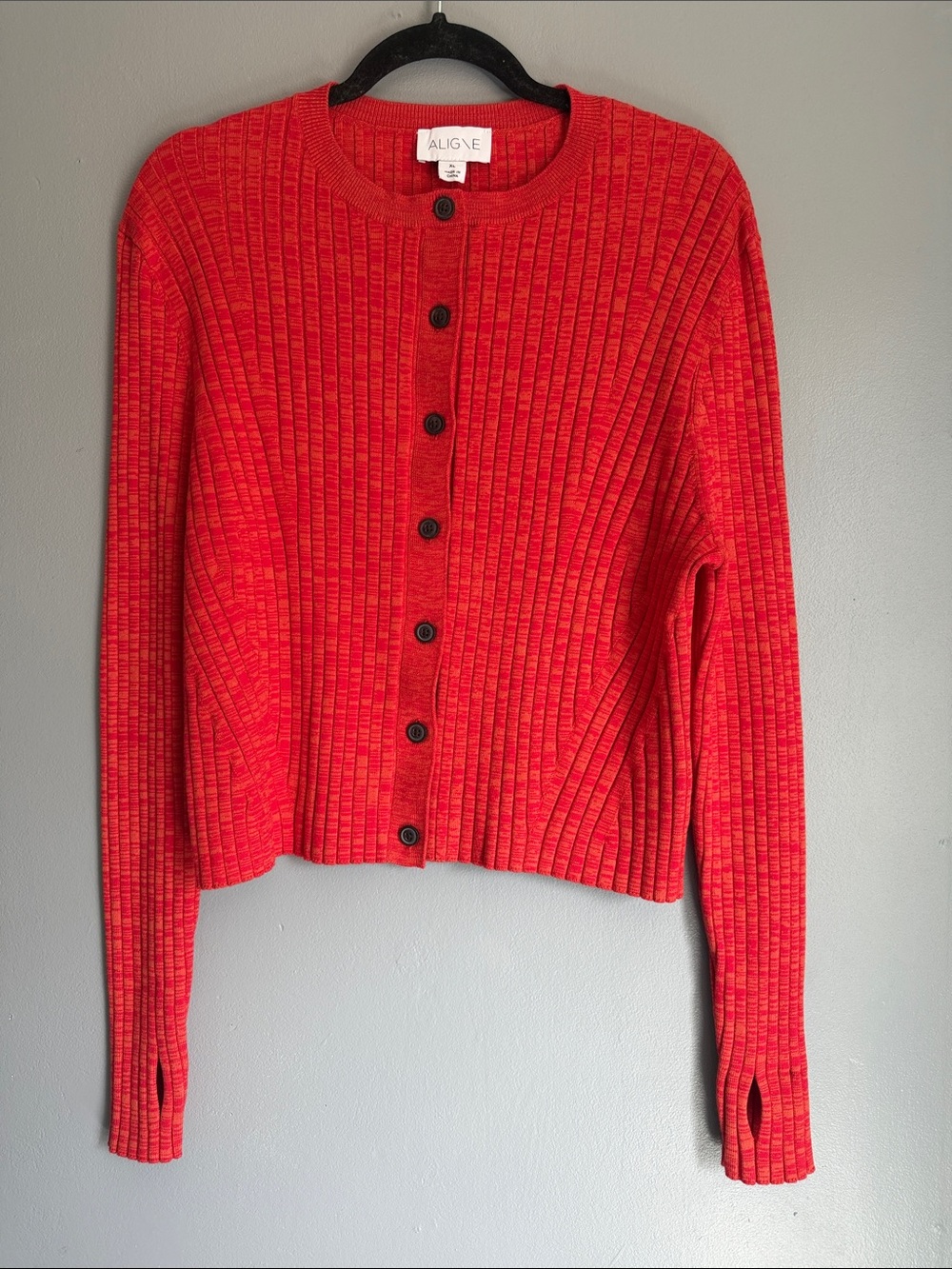 ALIGNE Red Michelle Ribbed Cardigan French Girl Style Cropped Sweater Size XL